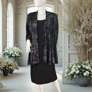 R&M Richards Women's Size 14 Black Sleeveless Dress with Attached Sequin Jacket